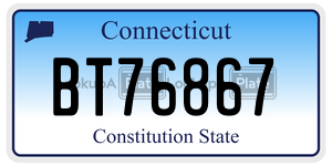 BT76867  license plate in CT
