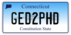 GED2PHD license plate in Connecticut