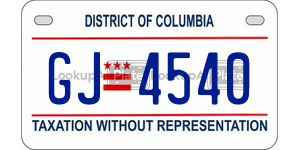 GJ4540  license plate in DC
