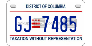 GJ7485  license plate in DC