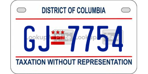 GJ7754  license plate in DC