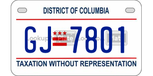 GJ7801  license plate in DC
