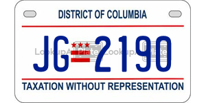 JG2190  license plate in DC