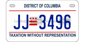 JJ3496  license plate in DC