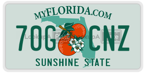 70GCNZ license plate in Florida