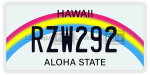 RZW292 license plate in Hawaii