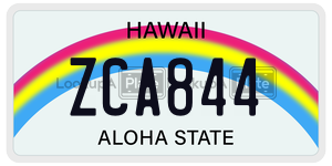 ZCA844 license plate in Hawaii