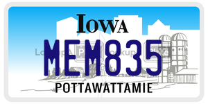 MEM835  license plate in IA