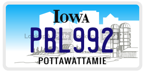 PBL992 license plate in Iowa