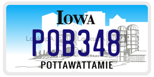 POB348 license plate in Iowa