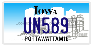 UN589 license plate in Iowa