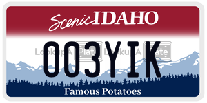 003YIK  license plate in ID