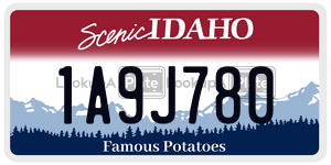 1A9J780  license plate in ID
