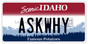 ASKWHY  license plate in ID