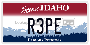 R3PE  license plate in ID