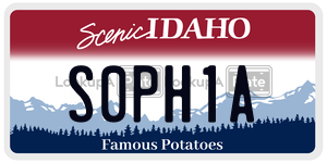 S0PH1A  license plate in ID