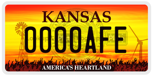 0000AFE license plate in Kansas