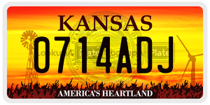 0714ADJ  license plate in KS