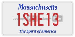 1SHE13  license plate in MA