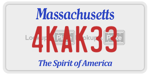 4KAK33 license plate in Massachusetts