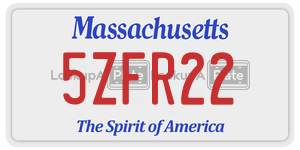 5ZFR22  license plate in MA