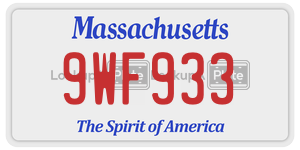 9WF933  license plate in MA
