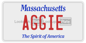 AGGIE license plate in Massachusetts
