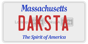 DAKSTA license plate in Massachusetts