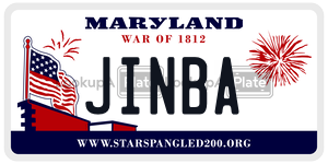 JINBA license plate in Maryland