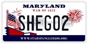 SHEG02 license plate in Maryland
