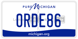 0RDE86 license plate in Michigan