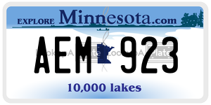 AEM923 license plate in Minnesota