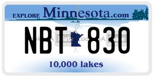 NBT830 license plate in Minnesota
