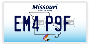 EM4P9F  license plate in MO