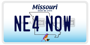 NE4N0W license plate in Missouri