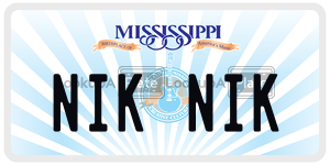 NIKNIK license plate in Mississippi