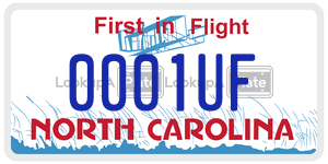0001UF license plate in North Carolina