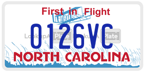 0126VC license plate in North Carolina