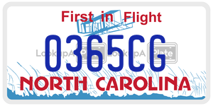 0365CG  license plate in NC