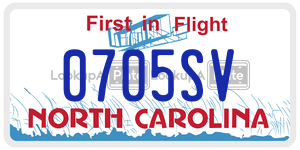 0705SV license plate in North Carolina