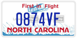 0874VF license plate in North Carolina