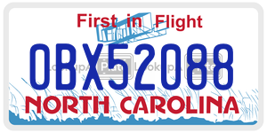 0BX52088  license plate in NC