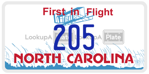205  license plate in NC