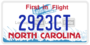 2923CT license plate in North Carolina