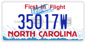 35017W license plate in North Carolina