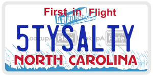 5TYSALTY license plate in North Carolina