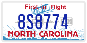 8S8774  license plate in NC
