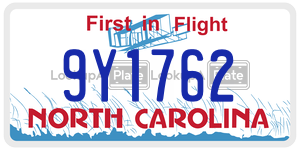 9Y1762  license plate in NC
