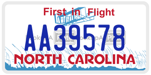 AA39578  license plate in NC
