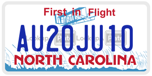 AU20JU10  license plate in NC